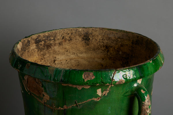 18th Century French Provencal Green Glazed Urn with 4 Handles