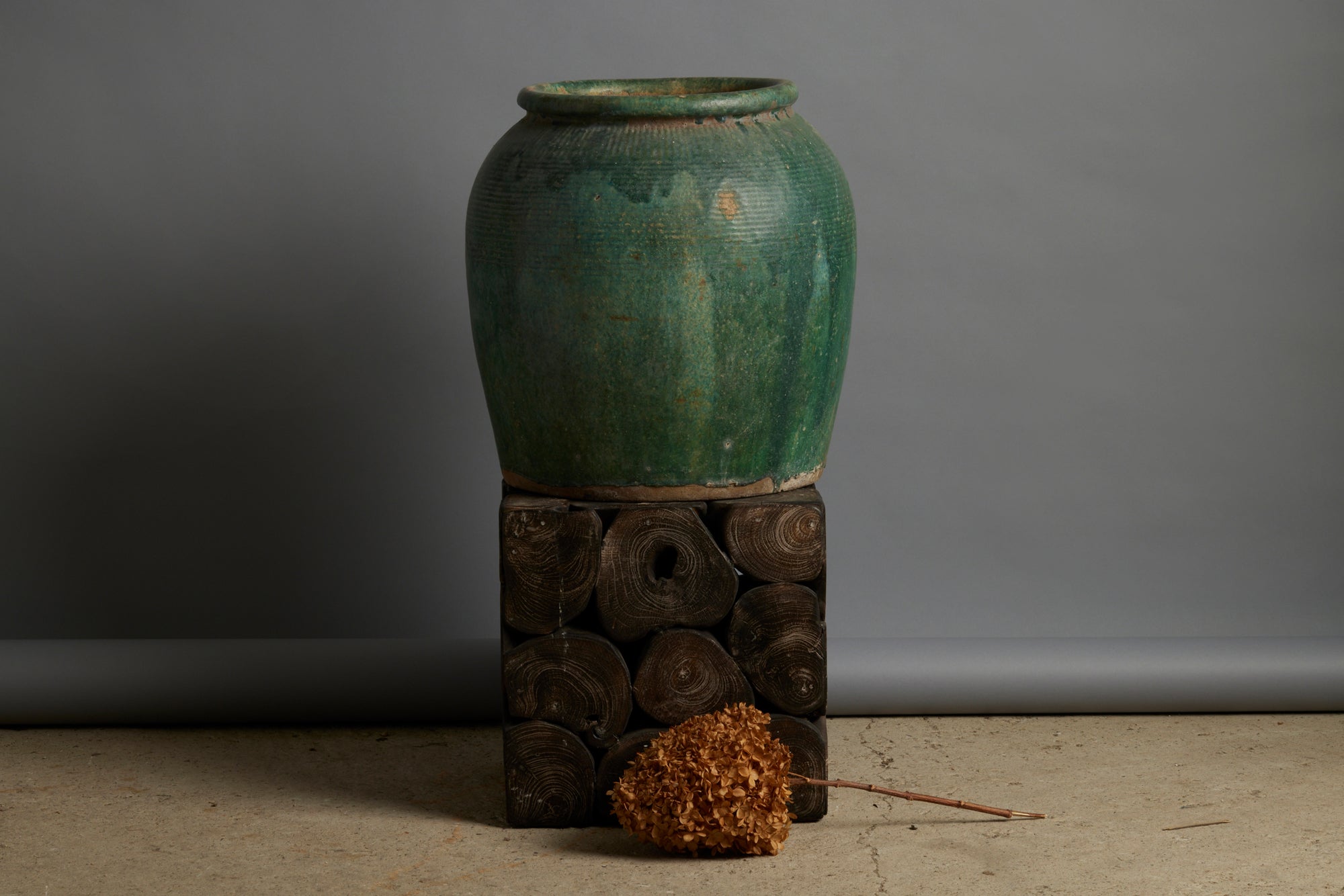 Early Dark Green Glaze Large Storage Pot from Borneo