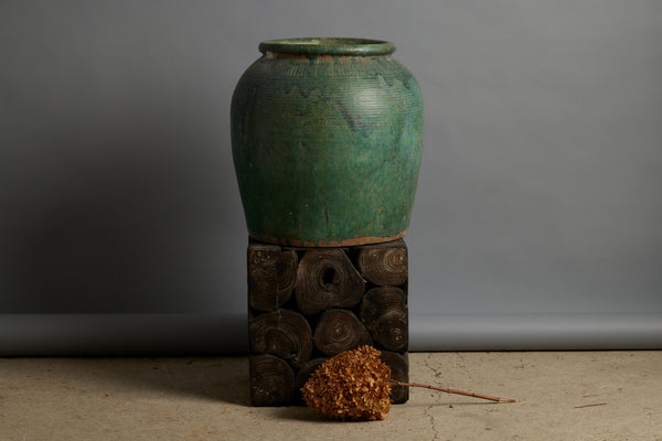 Early Dark Green Glaze Large Storage Pot from Borneo