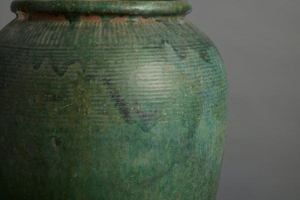 Early Dark Green Glaze Large Storage Pot from Borneo