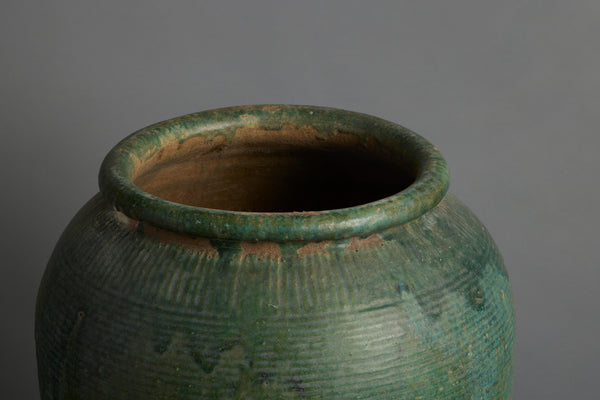 Early Dark Green Glaze Large Storage Pot from Borneo