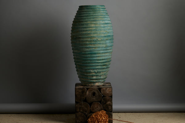 Large Green Glaze Ribbed Urn from Sumatra