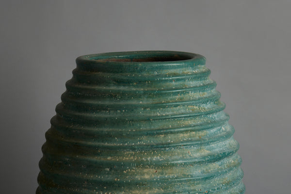 Large Green Glaze Ribbed Urn from Sumatra