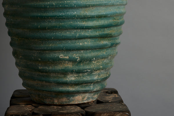 Large Green Glaze Ribbed Urn from Sumatra