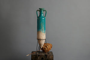 Blue Glazed Amphora From Borneo with Iron Stand