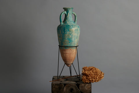 Late 19th Century Green Glazed Amphora from Borneo with Iron Stand