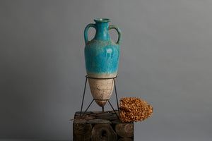 Late 19th Century Blue/Green Glazed Amphora from Borneo with Iron Stand