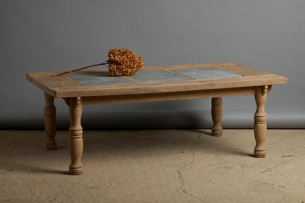 Teak Coffee Table with Three 17th Century Belgian Bluestone Panels