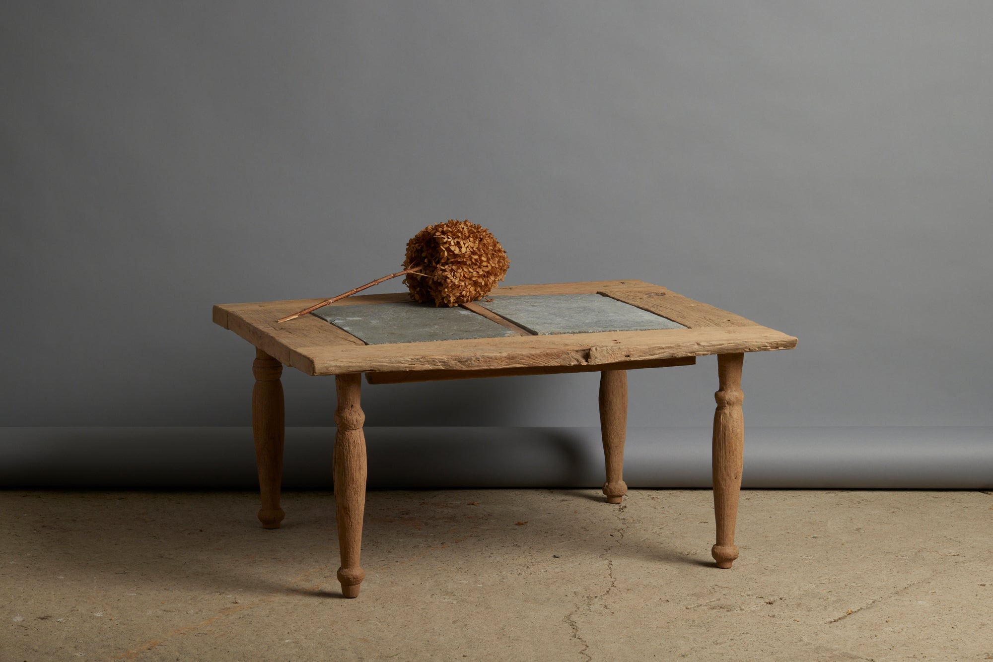 Teak Table with Two 17th Century Belgian Bluestone Panels