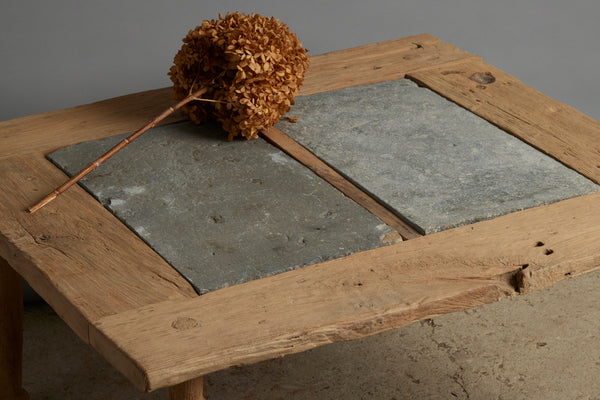 Teak Table with Two 17th Century Belgian Bluestone Panels