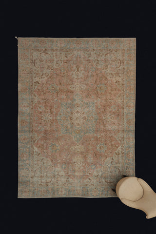Large Finely Woven 19th Century Oushak in Apricot & French Blue.............. (8'8'' x 11'10'')