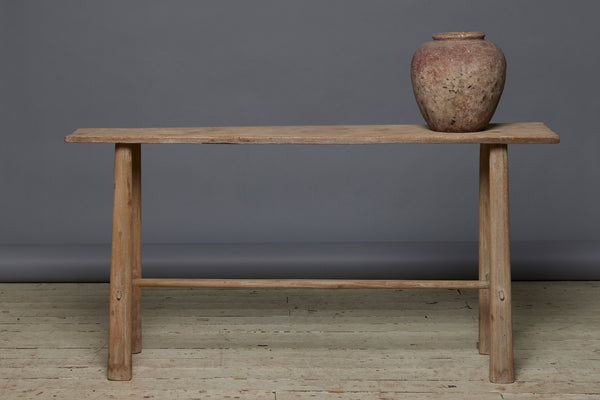 Weathered Teak Console with Old Butterfly Repairs to Top.