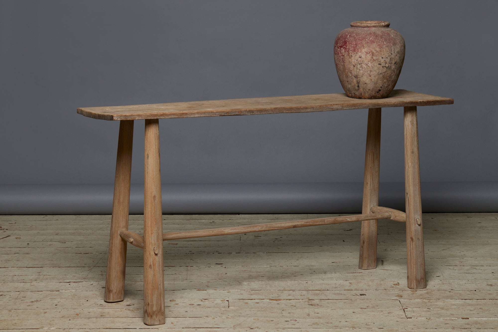 Weathered Teak Console with Old Butterfly Repairs to Top.