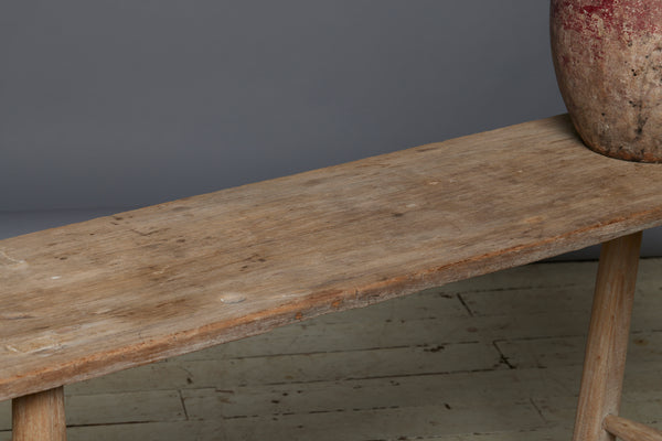 Weathered Teak Console with Old Butterfly Repairs to Top.