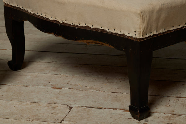 Shaped French Upholstered Ottoman with Cabriolet Legs