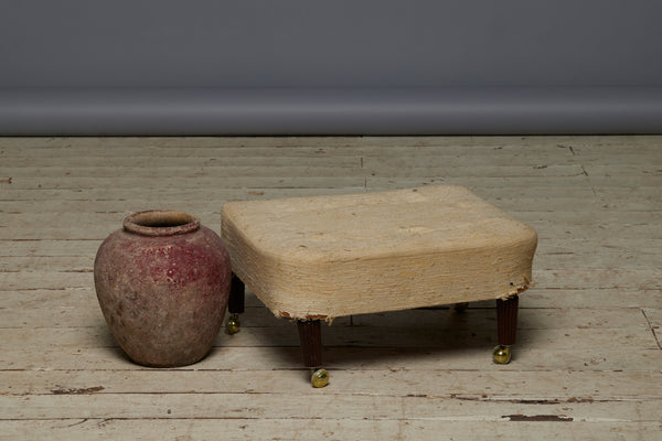 French Small 1920's Hassock with Reeded Tapered Legs on Casters