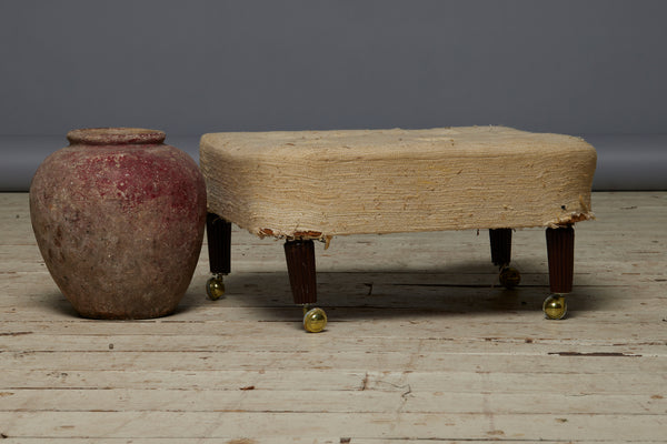 French Small 1920's Hassock with Reeded Tapered Legs on Casters