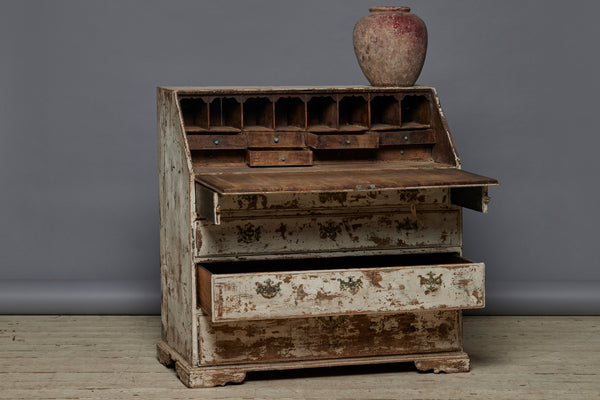 Spanish 18th Century Slant Front Secretariat Desk in Interesting Painted Patina Finish