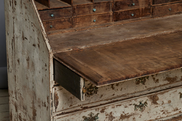 Spanish 18th Century Slant Front Secretariat Desk in Interesting Painted Patina Finish