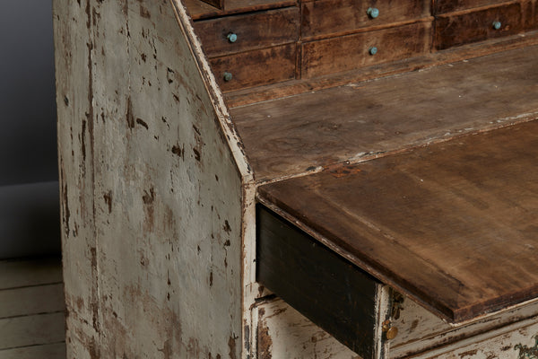 Spanish 18th Century Slant Front Secretariat Desk in Interesting Painted Patina Finish