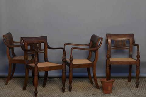 Set of 4 Teak & Rattan Ladderback Raffles Chairs from Jakarta