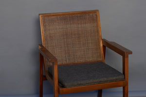 Pair of 1950's Teak & Rattan Armchairs with Upholstered Seats from Java