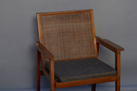 Pair of 1950's Teak & Rattan Armchairs with Upholstered Seats from Java