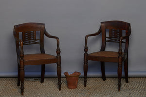 19th Century Teak & Rattan Ladderback Raffles Chairs from Jakarta