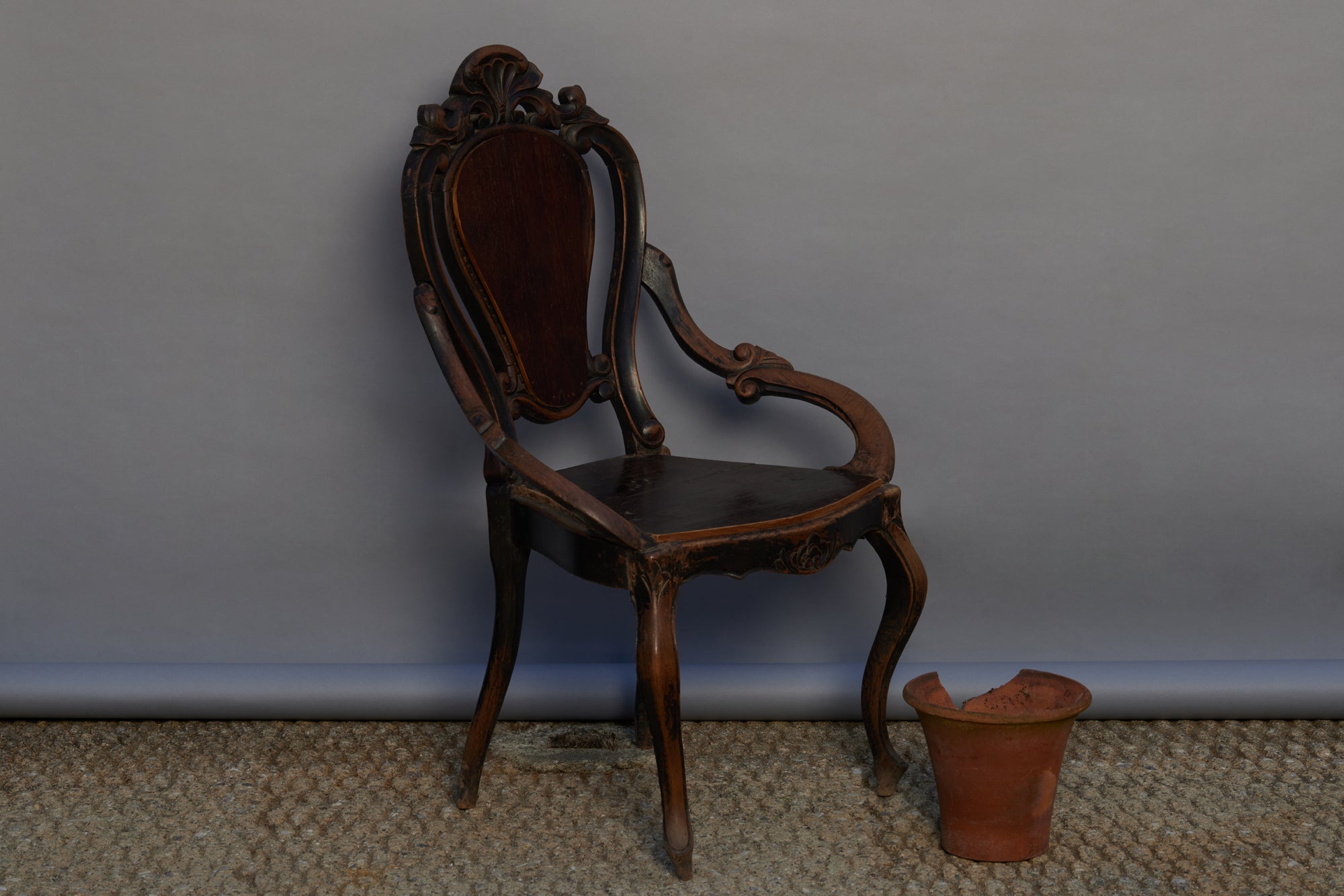 Dutch Colonial Victorian Teak Armchair with a Worn Ebonized Surface