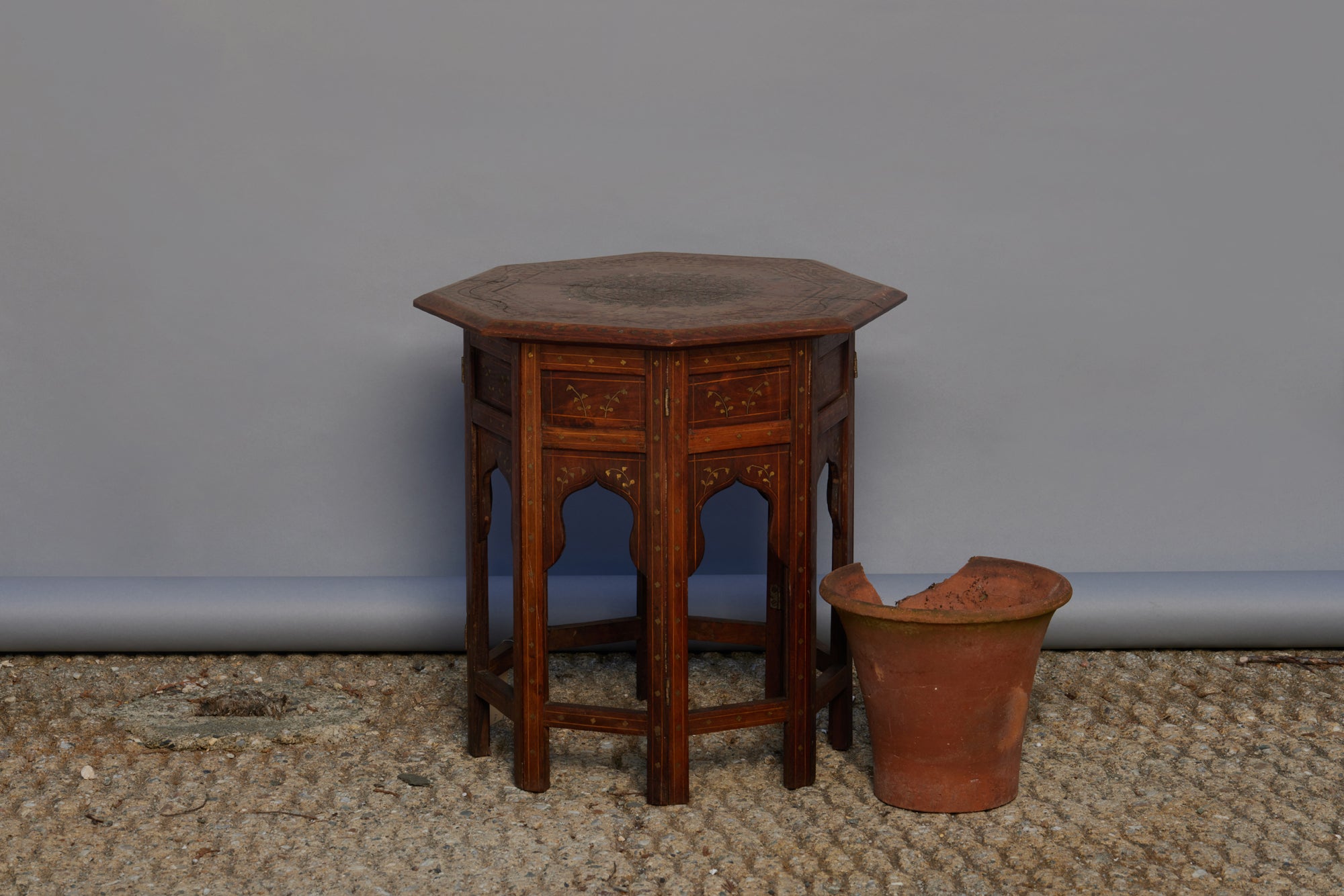 Indian Campaign Collapsable Tabouret with Fine Brass Inlay
