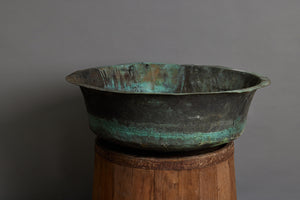 Large French Copper Basin with Verdigris