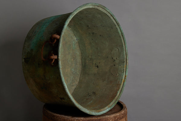 19th Century 2 Handled Greek Bronze Pot with Hole in the Bottom for Drainage