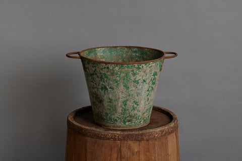 Early 20th Century 2 Handled Traces of Old Green Portuguese Farm Pail