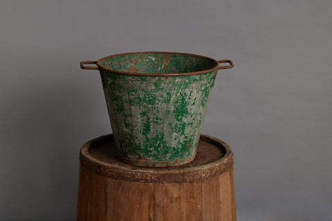 Early 20th Century 2 Handled Traces of Old Green Portuguese Farm Pail