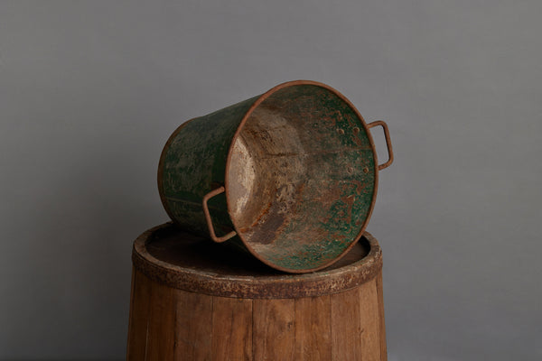 Early 20th Century 2 Handled Traces of Old Green Portuguese Farm Pail