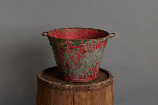 Early 20th Century 2 Handled Traces of Old Red Portuguese Farm Pail