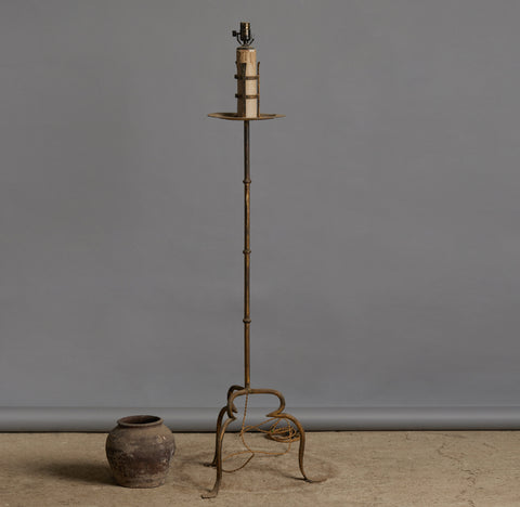 1940's Gilt Iron Spanish Floor Lamp in the Shape of an Alter Stick