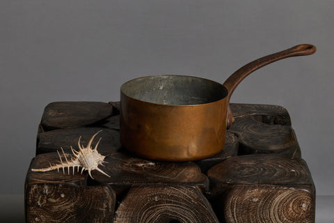 Small French Deep Copper Saucepan with Iron Handle