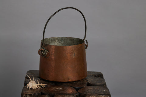 French Copper Kettle with an Iron Strap Handle