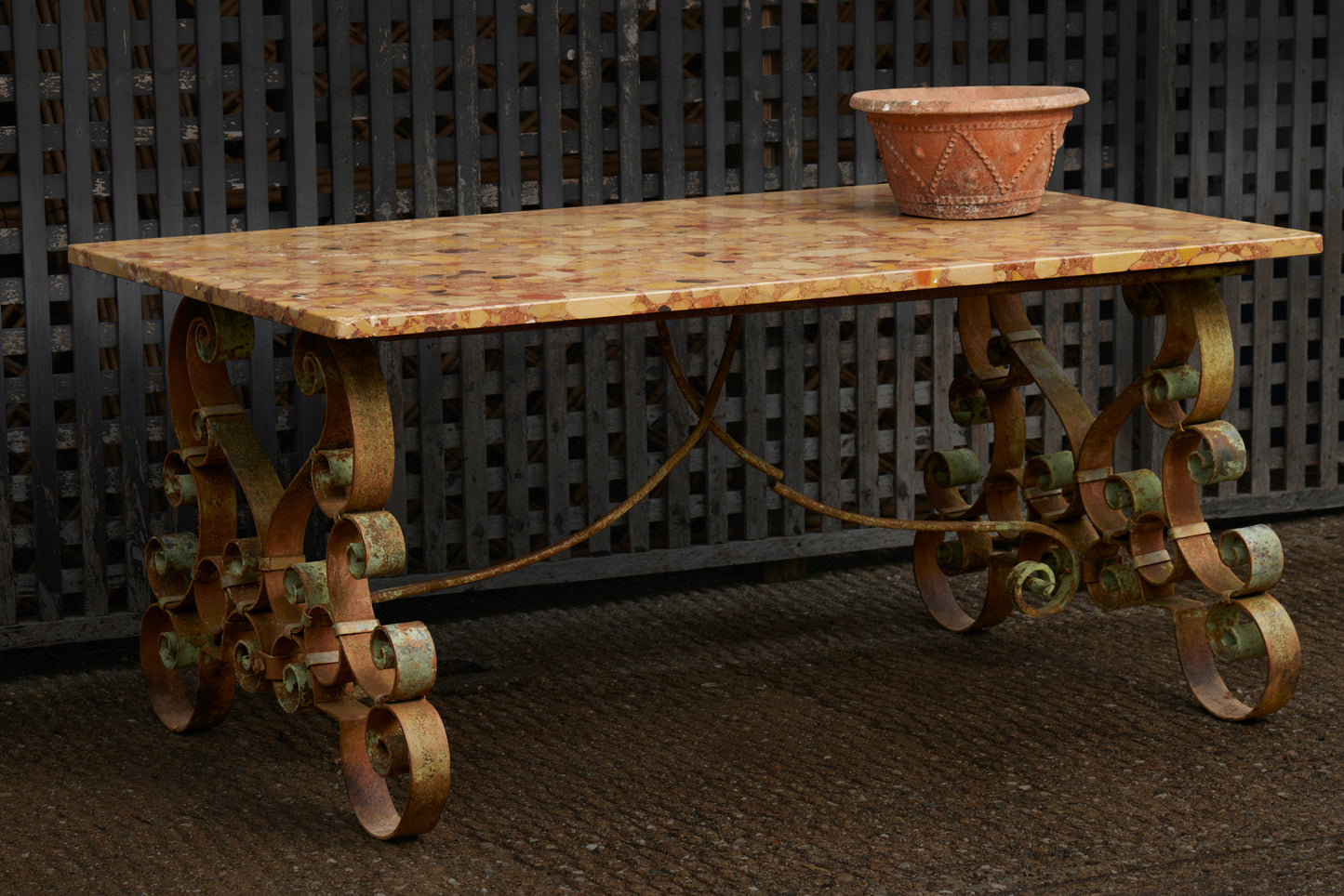 Late 19th Century Italian Dining Table with a Verdigris Base & Rouge Mélange Marble Top