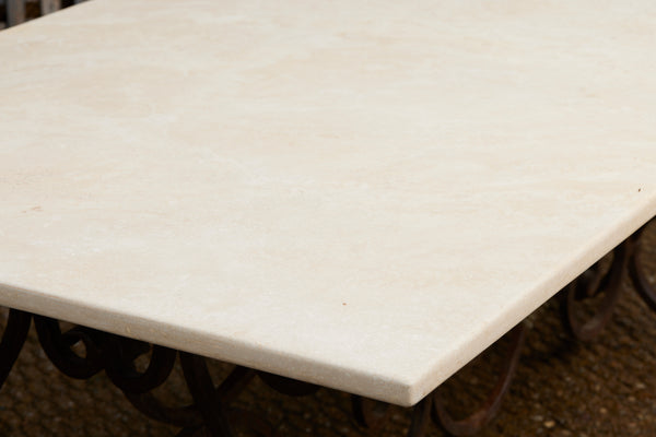 Early 20th Century French Dining Table of Wrought Iron & Bronze with Limestone Top