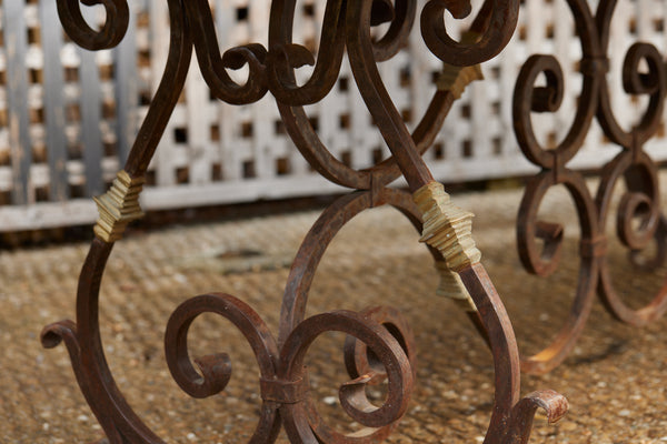 Early 20th Century French Dining Table of Wrought Iron & Bronze with Limestone Top