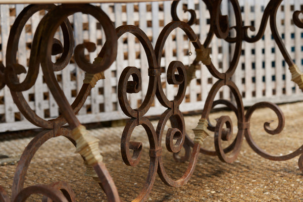 Early 20th Century French Dining Table of Wrought Iron & Bronze with Limestone Top