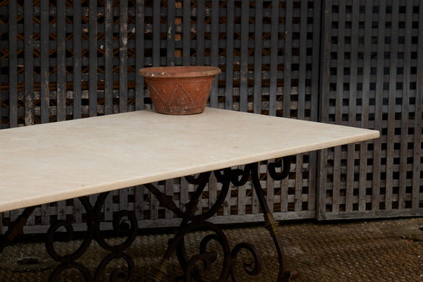 Early 20th Century French Dining Table of Wrought Iron & Bronze with Limestone Top