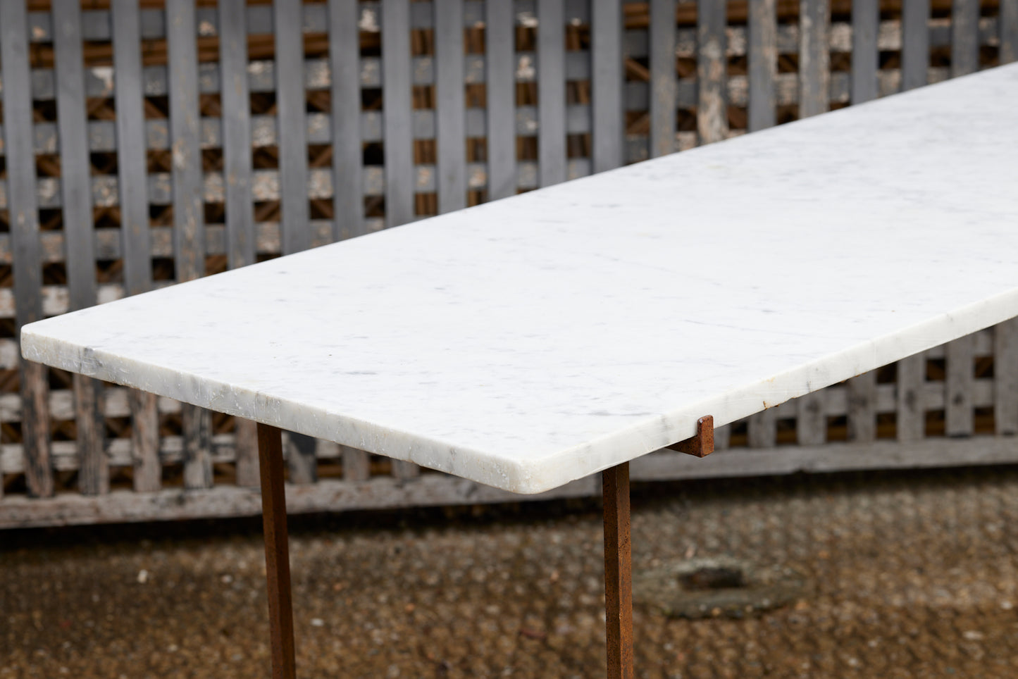 Spanish Mid 20th Century Console / Desk with Marble Top & Iron Saddle Bases