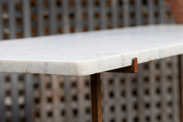 Spanish Mid 20th Century Console / Desk with Marble Top & Iron Saddle Bases