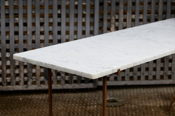 Spanish Mid 20th Century Console / Desk with Marble Top & Iron Saddle Bases