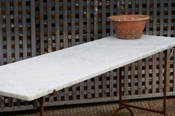 Spanish Mid 20th Century Console / Desk with Marble Top & Iron Saddle Bases