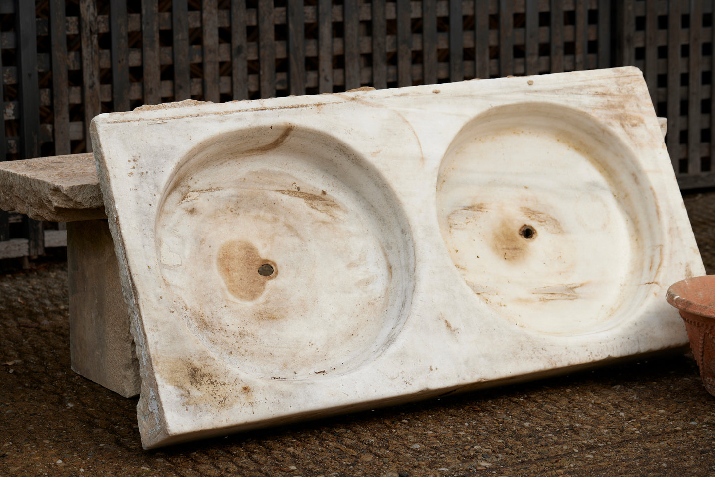 Early 19th Century Spanish White Marble Two Basin Garden Sink