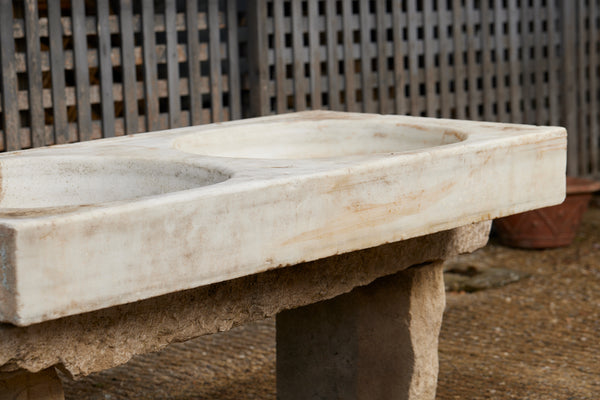Early 19th Century Spanish White Marble Two Basin Garden Sink